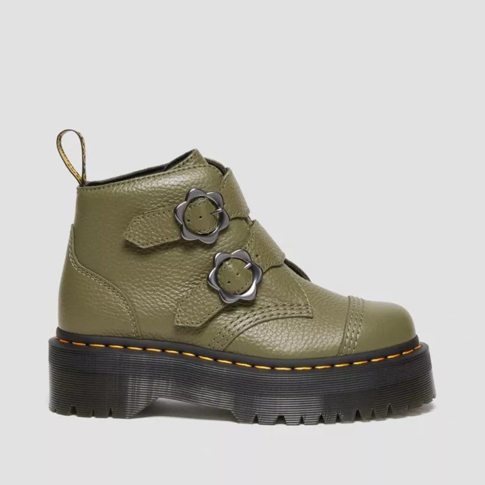 Dr. Martens Devon Flower Buckle Leather Platform Boots - Picture 2 of 16